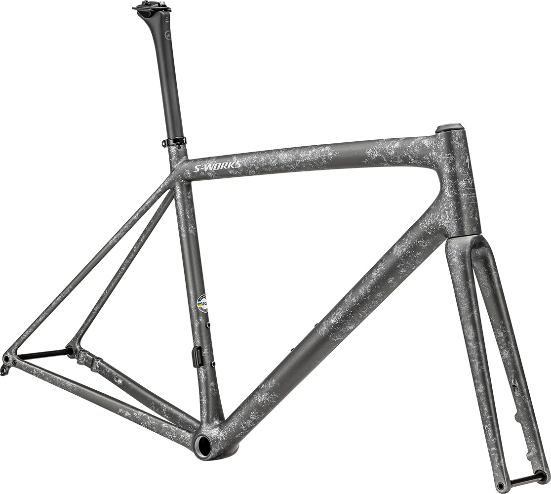 рама specialized s-works aethos 2023 satin silver pearl - black pearl organic color run/ brushed