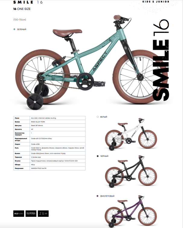 16-18 дюймов (4-7 лет) Aspect Smile 16 2026 Фиолетовый Артикул 4660447851311