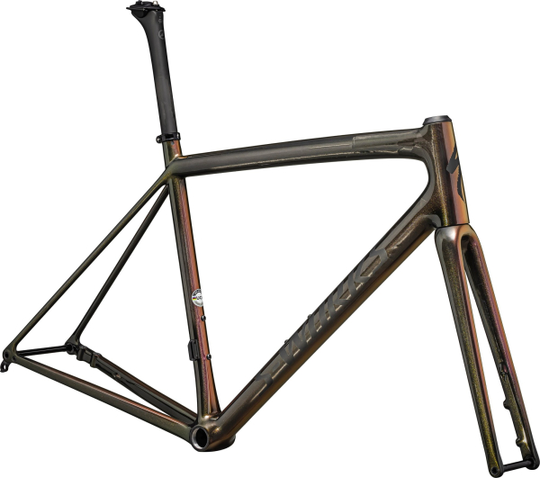 рама specialized s-works aethos 2024 gloss carbon + magenta-gold edge fade + all over gold pearl 25%