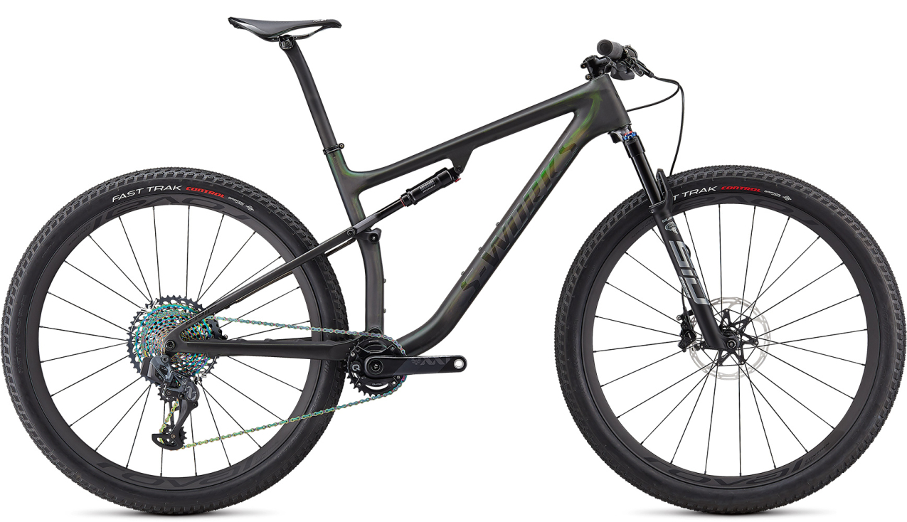 S-WORKS горные велосипеды Specialized S-Works Epic 2021 Satin/Gloss Carbon/Color Run Silver - Green Chameleon Артикул 97620-0203, 97620-0205, 97620-0202, 97620-3304, 97620-0204