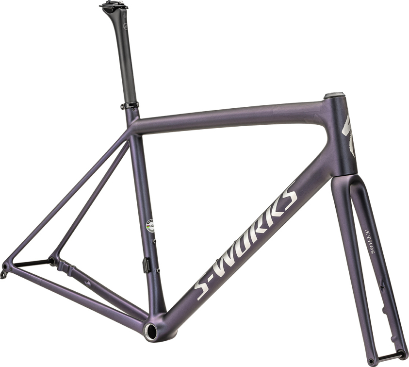 Рамы шоссе, гревел рама Specialized S-Works Aethos 2023 Satin 25% Violet Ghost Pearl Over Carbon / Brushed Chrome Артикул 77223-0454, 77223-0449, 77223-0461, 77223-0458, 77223-0452, 77223-0456