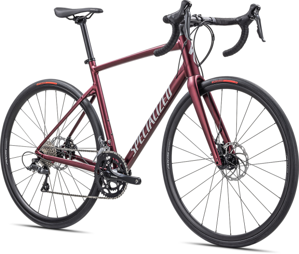 Specialized Allez E5 Disc 2023 Satin Maroon/Silver Dust/Flo Red